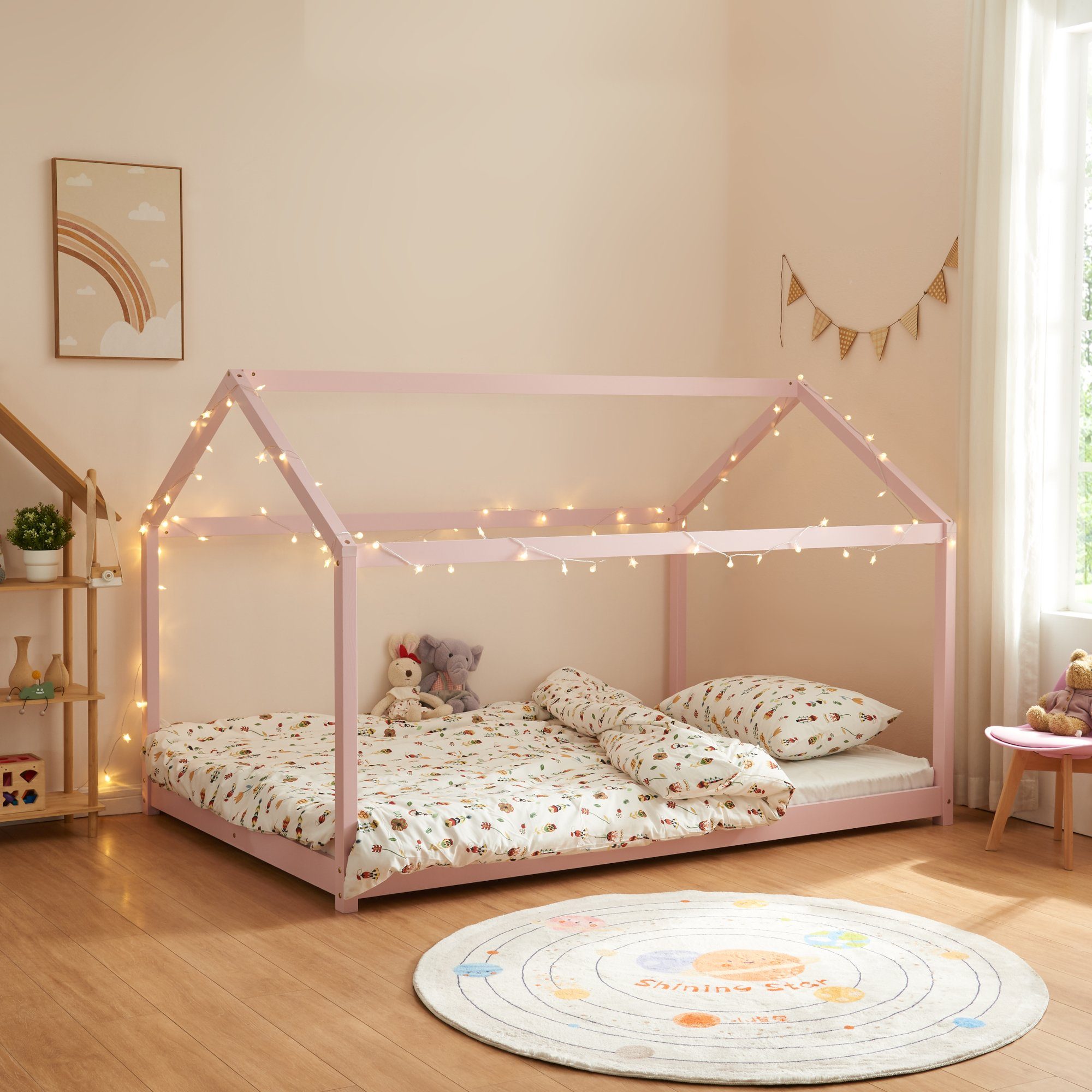 en.casa Hausbett, »Cerro« Kinderbett 120x200cm Rosa günstig online kaufen