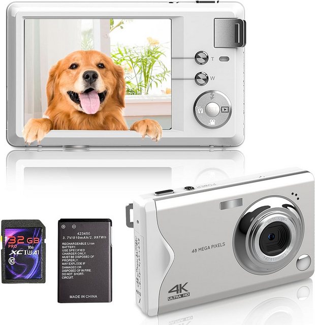 Fine Life Pro Kompaktkamera (48 MP, 16x Digitalzoom, Elektronischer Bildstabilisator, 4K HD 1080P Fotokamera)