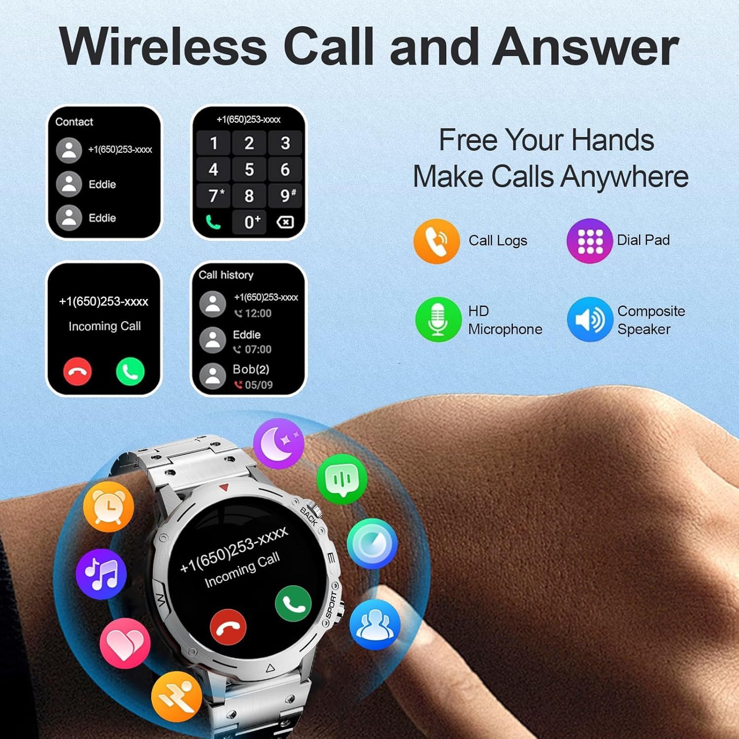Zevelora Herren's 100 Sportmodi, 24/7 Herzfrequenz fitness tracker Smartwatch (Android/iOS), mit Telefonfunktion, Nachrichtenfunktion Fitnessuhr für Android & iOS