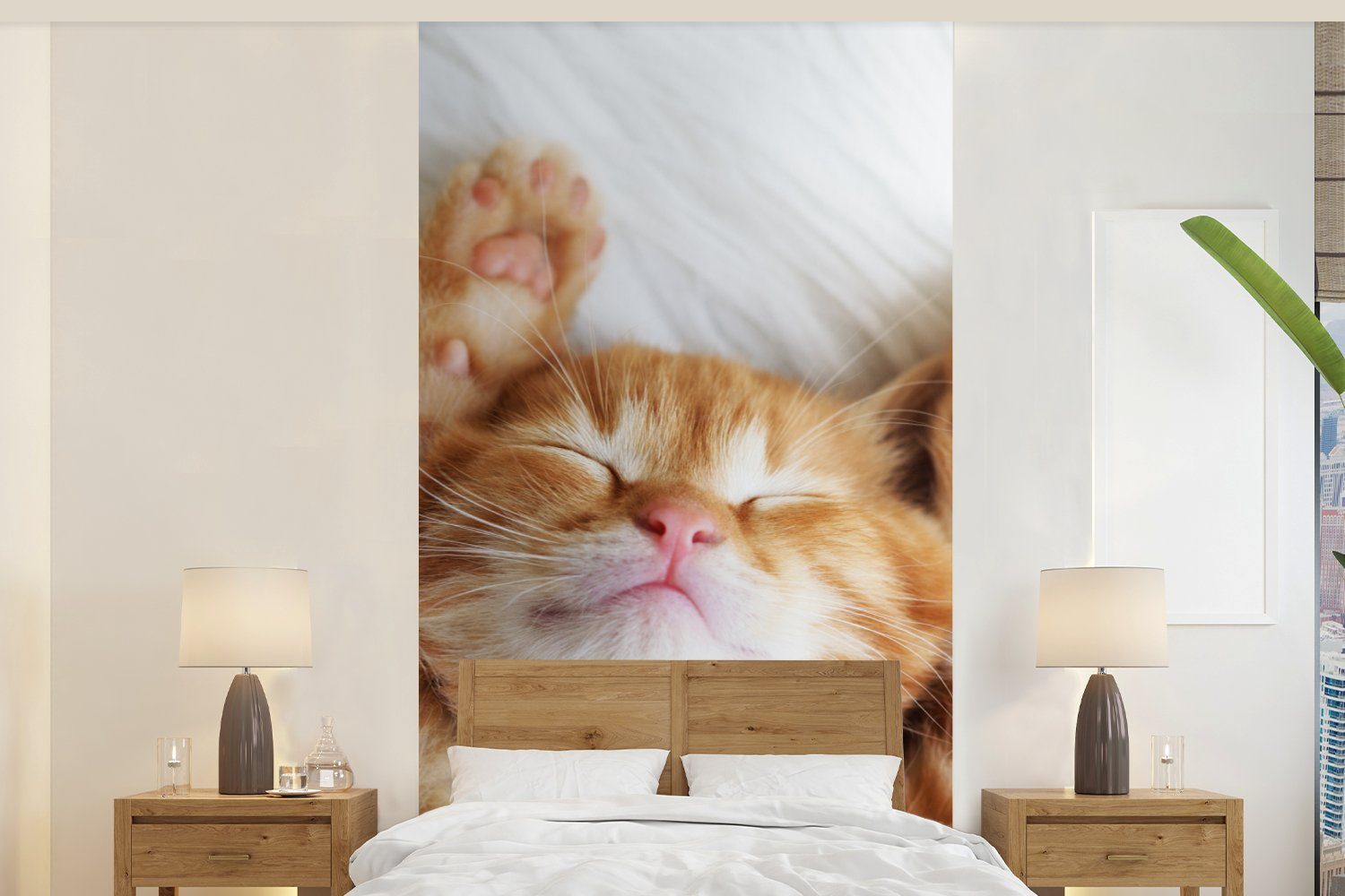 MuchoWow Fototapete Katze - Rot - Kätzchen, Fototapete Haustiere Wohnzimmer für Matt, - Vliestapete bedruckt, (2 Küche, St), Schlafzimmer