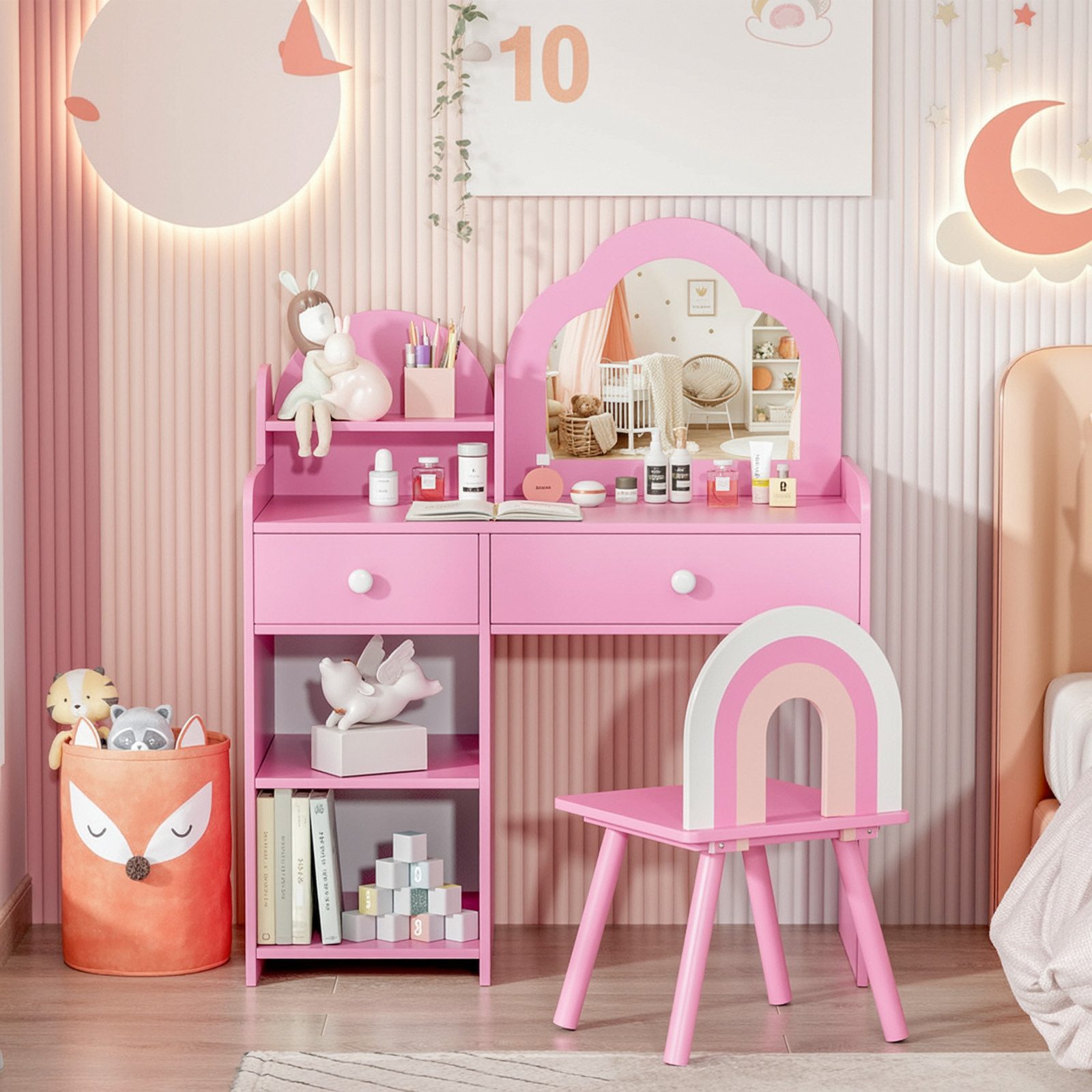 TLGREEN Schminktisch, Kinder Schminktisch mit Spiegel und Stuhl (Mädchen Sc günstig online kaufen