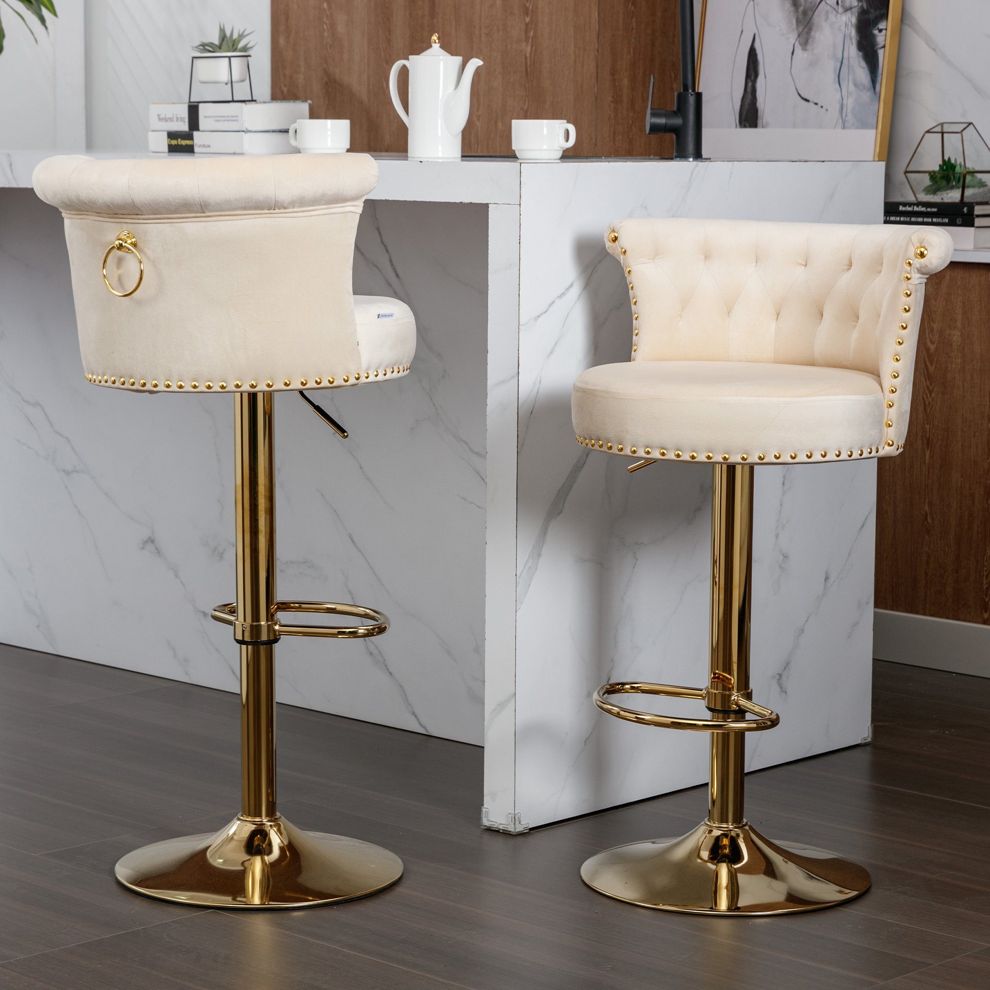 beige Küche, Fußstütze 2PC/ für Barhocker Höhenverstellbar Tresenhocker Barhocker Esszimmer) setzen, (mit Barstühle OKWISH