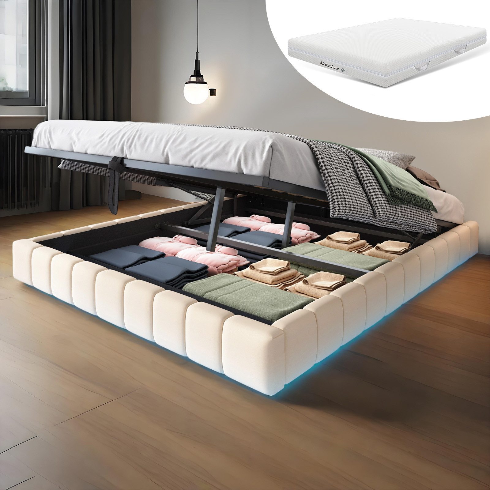 OKWISH Polsterbett Funktionsbett,Kinderbett,Jugendbett,Gästebett (mit Staur günstig online kaufen