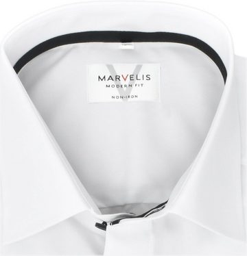 MARVELIS Businesshemd Businesshemd - Modern Fit - Langarm - Einfarbig - Weiß