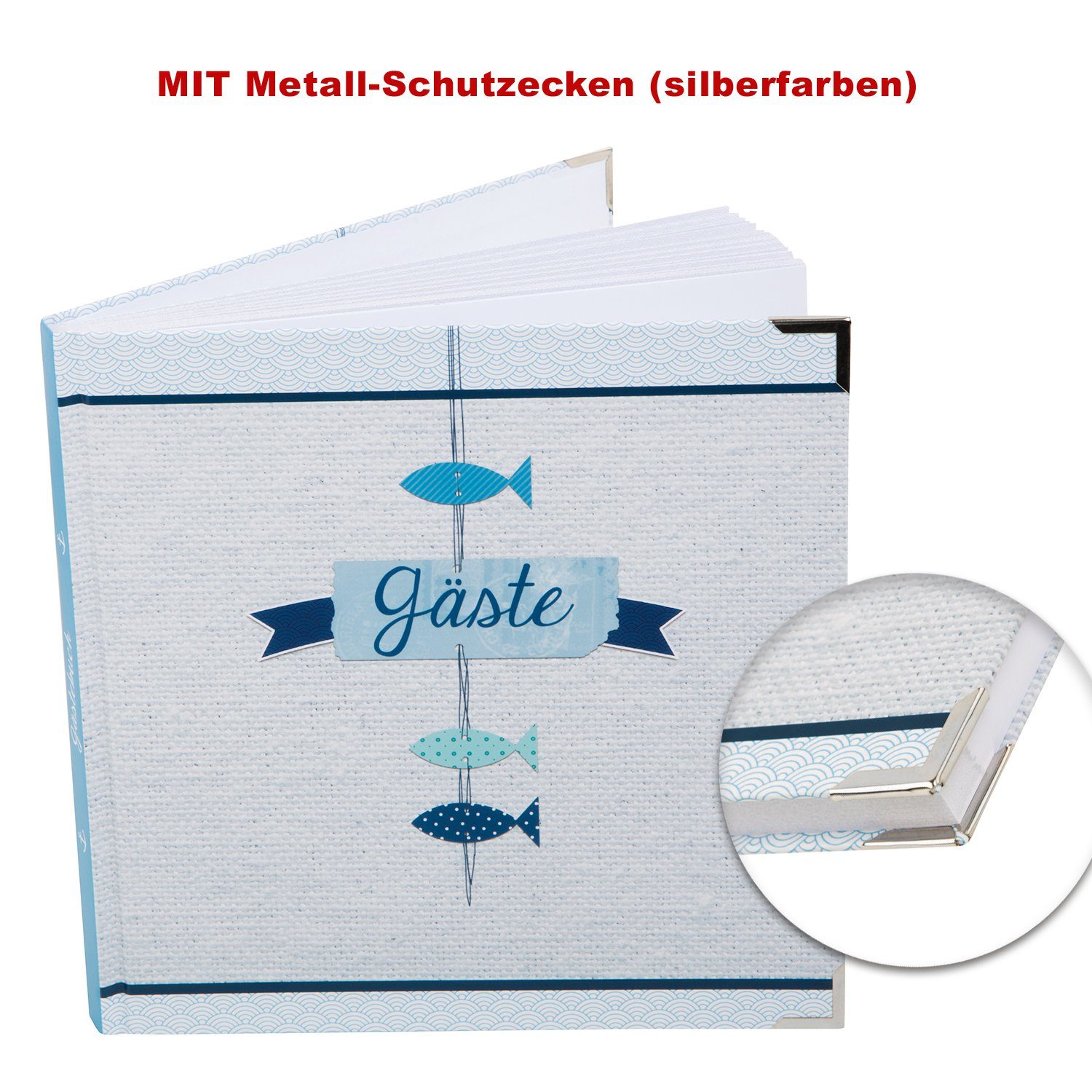 Logbuch-Verlag Tagebuch Quadratisches Metallecken maritim mit Gästebuch