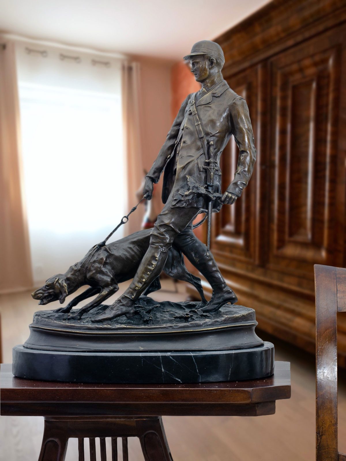 Aubaho Dekoobjekt Bronzeskulptur Jäger Jagd Figur Statue nach Pierre Jules Mene Kopie