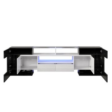 Fangqi TV-Schrank TV-Schrank, Lowboard,LED-Beleuchtung, Glasoberfläche,200cm LED-Farbe einstellbar, Tür x4, Schublade x4
