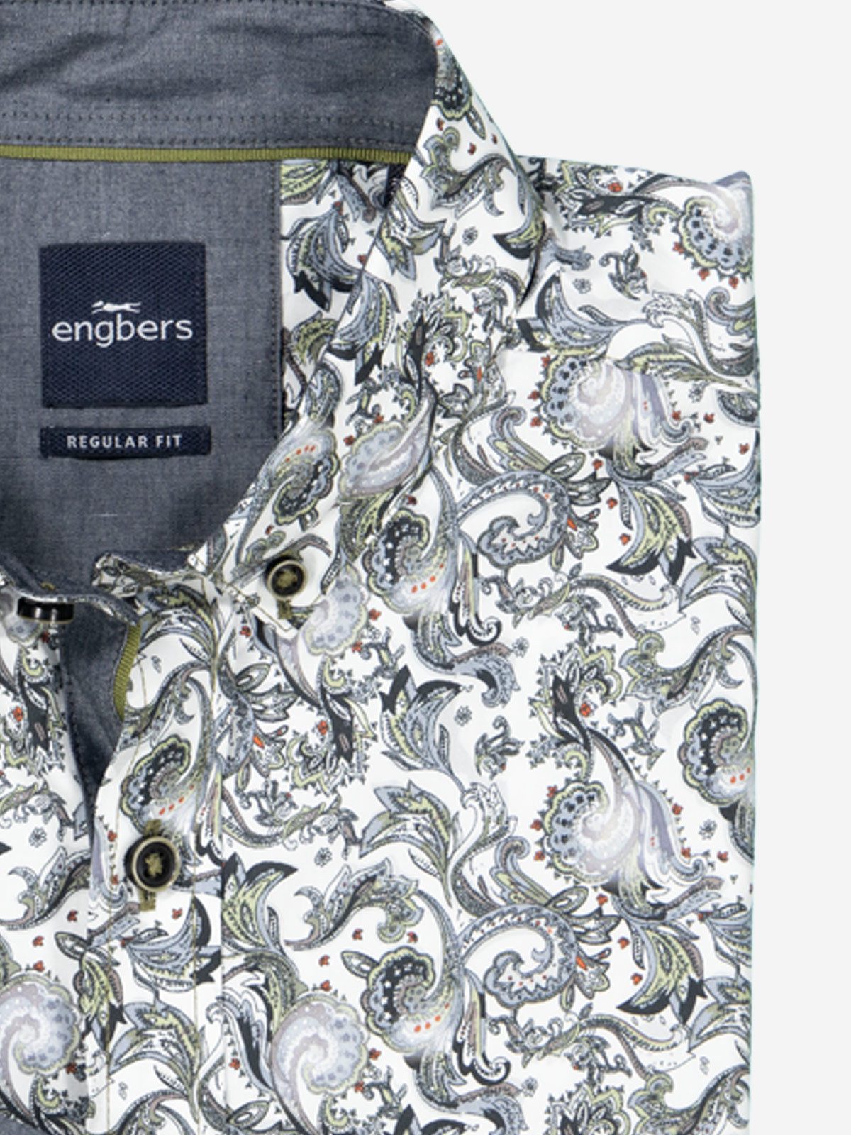 Engbers Langarmhemd engbers Herren Langarm-Hemd gemustert, Khaki günstig online kaufen