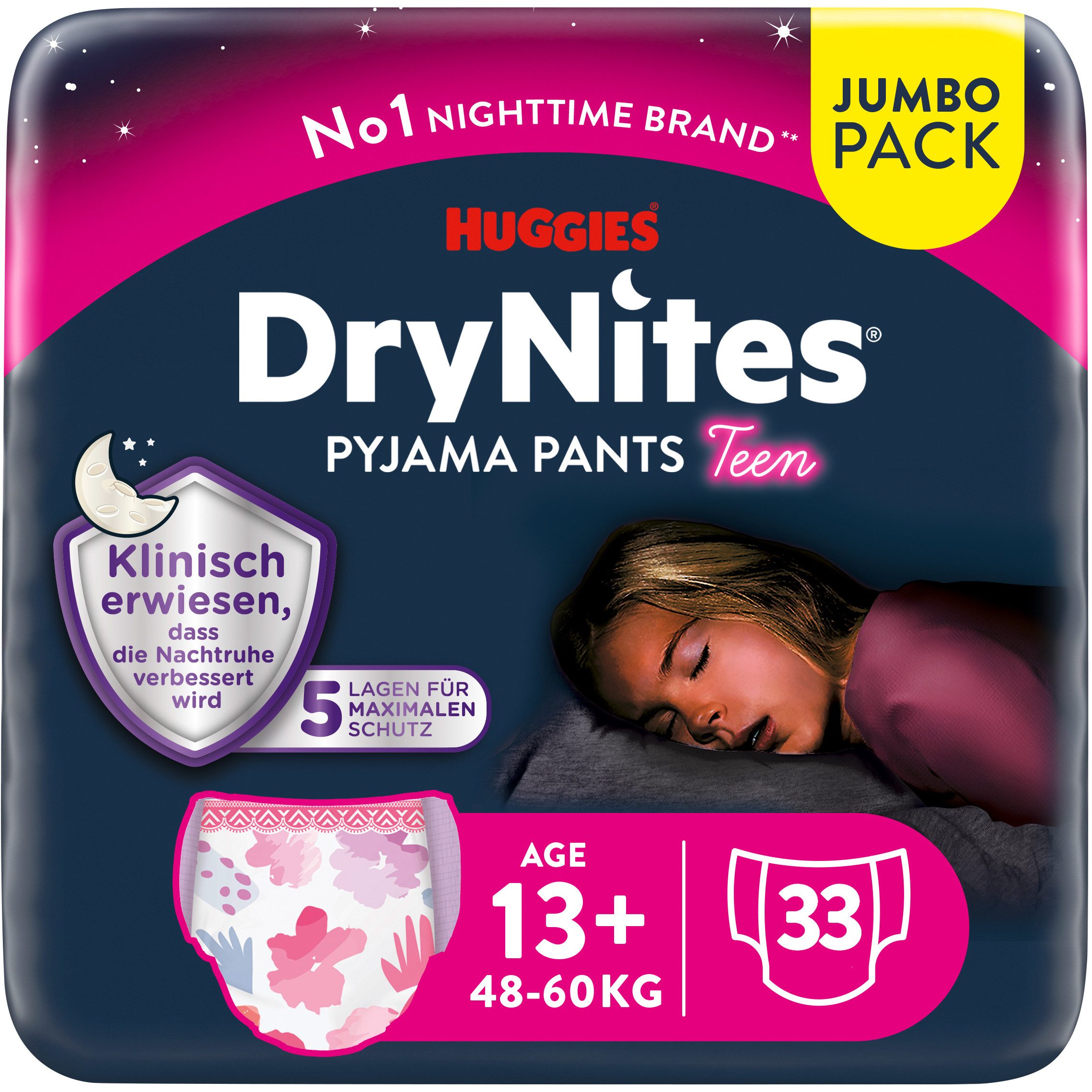 HUGGIES Windeln Nachtwindeln Mädchen ab 13 bis ca. 17 Jahre, 33 St.