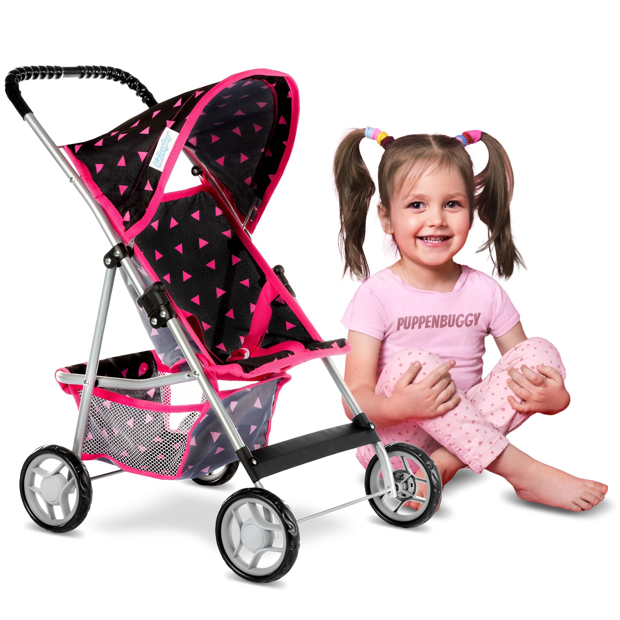 kinderplay Puppenbuggy Puppenbuggy mit Verdeck – stabiler Spielwagen – ab 3 Jahren