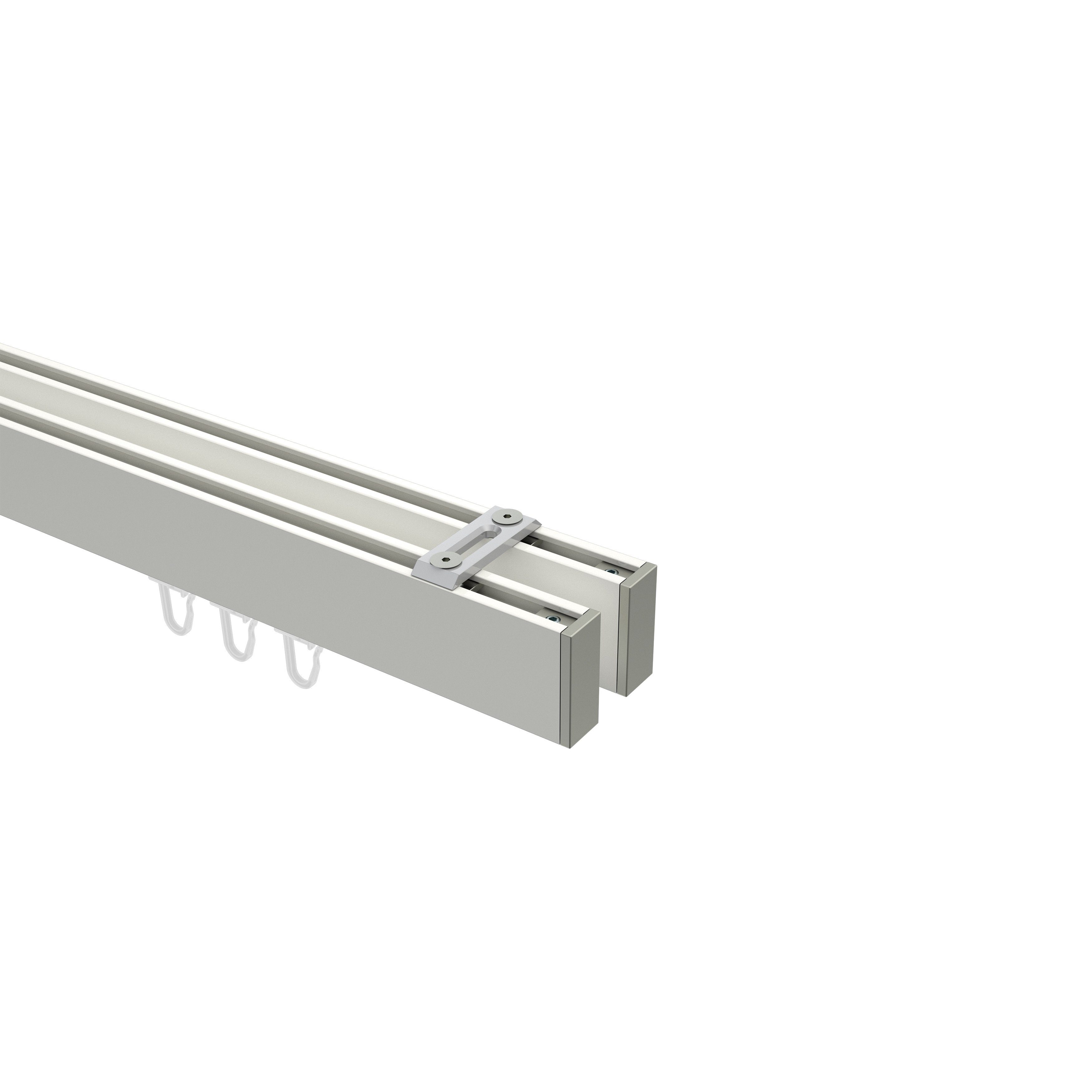Gardinenstange Smartline Paxo, INTERDECO, 2-läufig, 14x35 mm, eckig, Deckenmontage, Weiß / Edelstahl-Optik