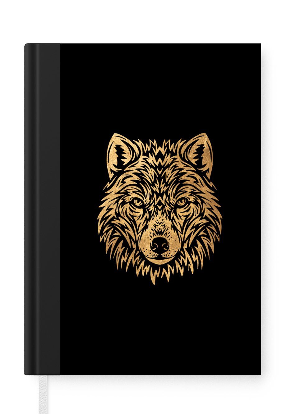 Tier Tagebuch, Haushaltsbuch 98 - Wolf Bild, A5, Notizbuch Notizheft, MuchoWow Seiten, - Merkzettel, Gold - Journal,