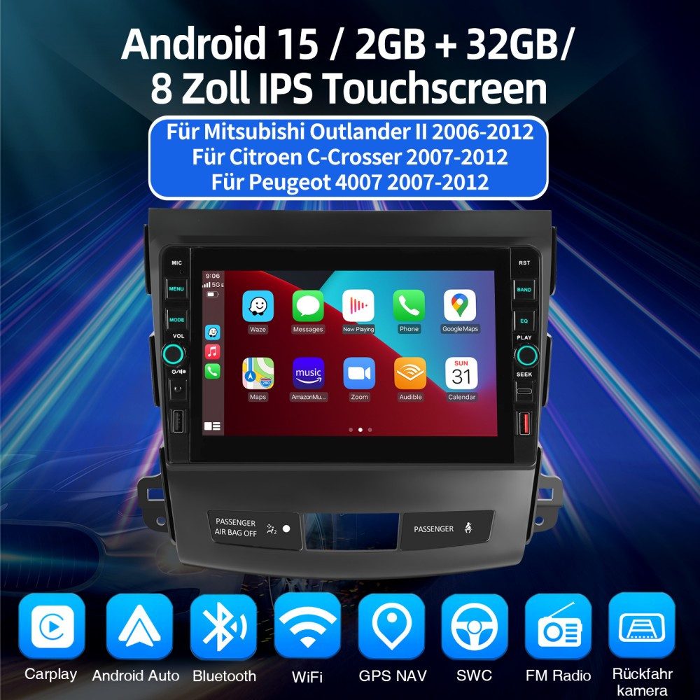 ESSGOO Für Mitsubishi Outlander 2005-2011 Android 15 Carplay Autoradio (RDS, Digitalradio (DAB), FM, AM)