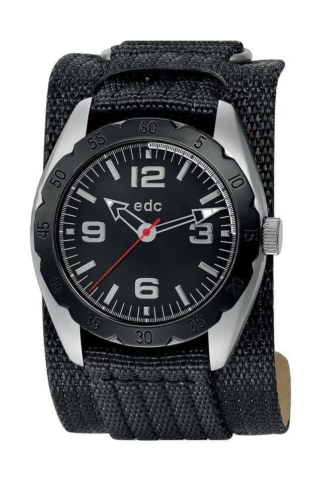 edc by Esprit Quarzuhr Metal Grid Cool Black, Edelstahl, Schwarz, Textil-/Lederband, Klettverschluss