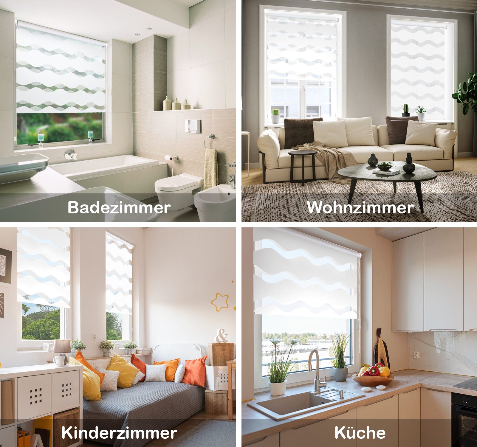 Doppelrollo Klemmfix "Wave" Duo-Rollo ohne Bohren, DomDeco, Klemm- oder Schraubmontage, Klemmbar, Kettenzug, ohne Bohren, Sicht- und Blendschutz – Bild 2 von 5