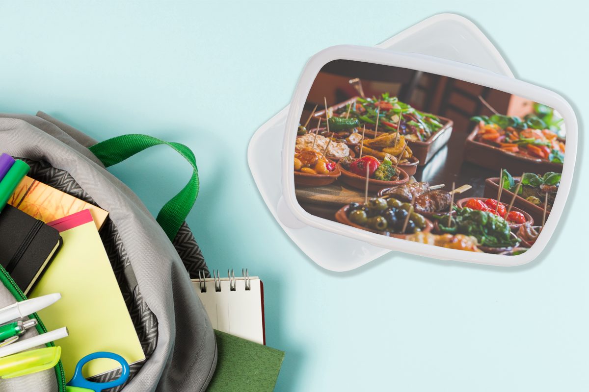 Kunststoff, weiß Lunchbox Spanische MuchoWow (2-tlg), und Brotdose, und Tapas Schüsseln, für Brotbox Küche Erwachsene, Kinder - - für Mädchen Jungs