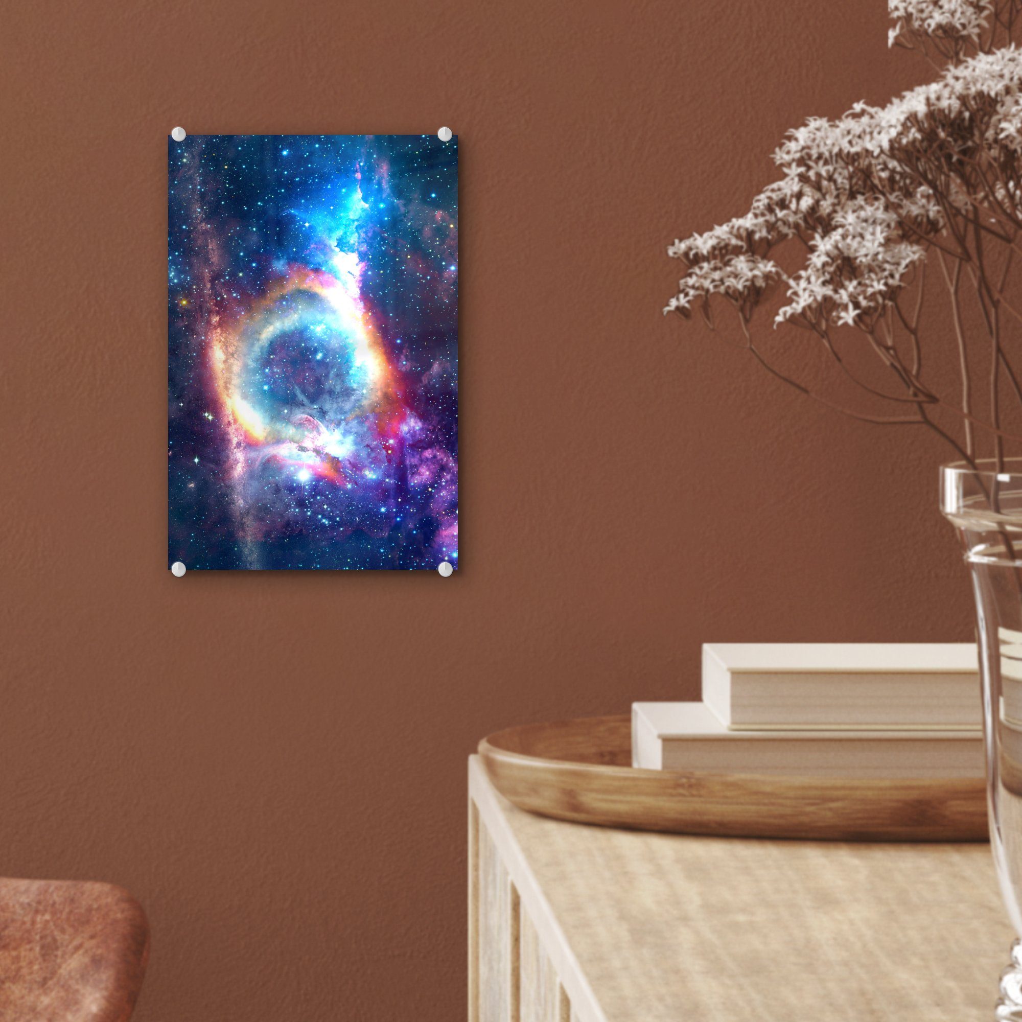 MuchoWow Acrylglasbild Weltraum - auf Bilder Glasbilder Regenbogen, Sterne - Glas Wandbild Foto - St), - (1 - Glas Wanddekoration auf