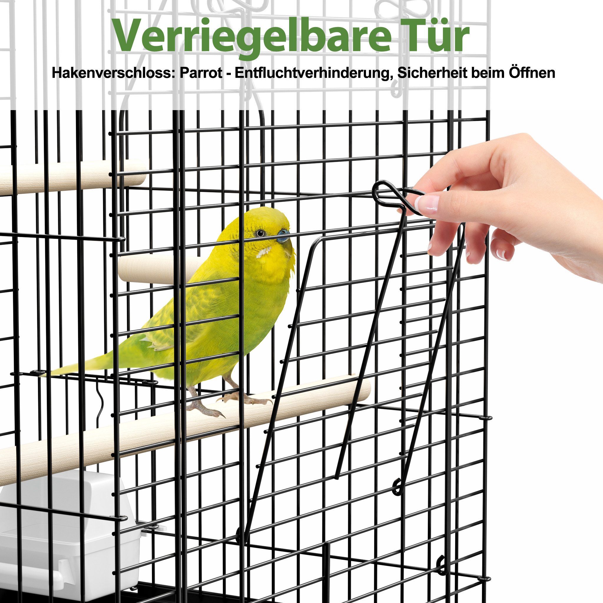 FIVMEN Vogelkäfig Papageienkäfig Vogelvoliere Vogelkäfig Vogelhaus Käfig, Voliere kanarienvögelkäfig Schwarz 40x40x72cm (mit Offenem Dach)