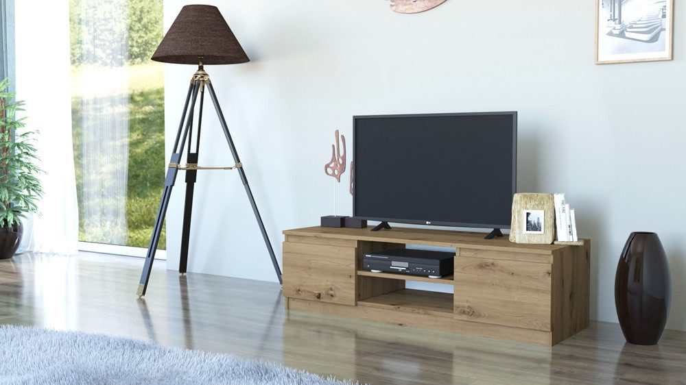 Raumhirsch Furniture Lowboard Fernsehschrank, TV-Kommode, TV Schrank 120 cm (Maße 120 x 40 x 36 cm, einfache Montage), 2 Türen, Offenes Fach, Kabelöffnung