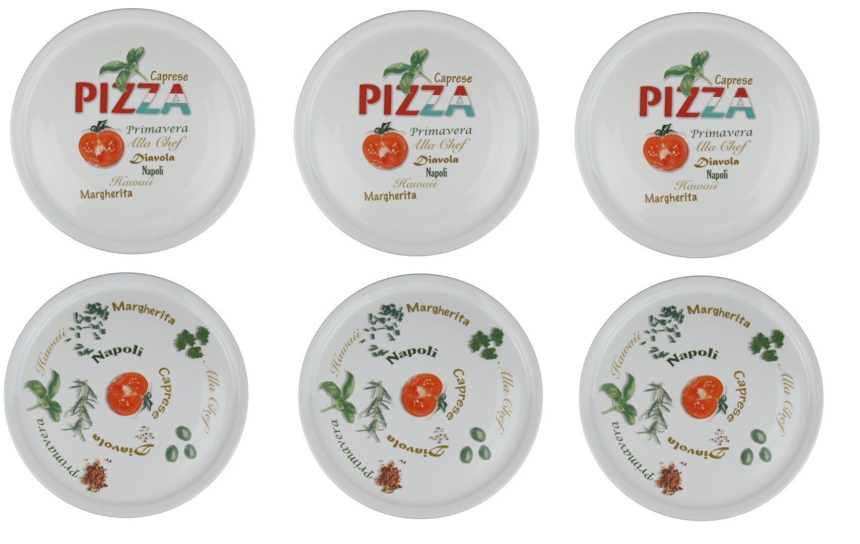 Retsch Arzberg Pizzateller Ø 30cm mit Dekor Set, (6 St), aus Porzellan spülmaschinengeeignet, pro Set 2 verschiedene Motive