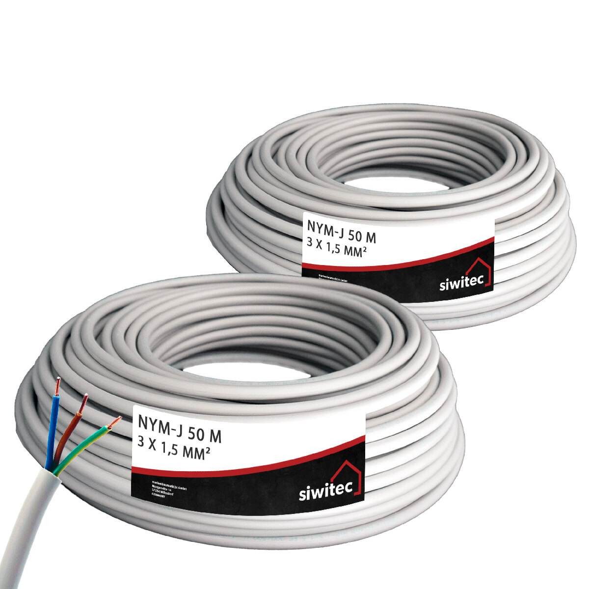 siwitec NYM-Kabel, 3x1,5, 3x2,5, 5x1,5, 5x2,5, 50m, 100m (2x50m Ring) Stromkabel, (10000 cm)