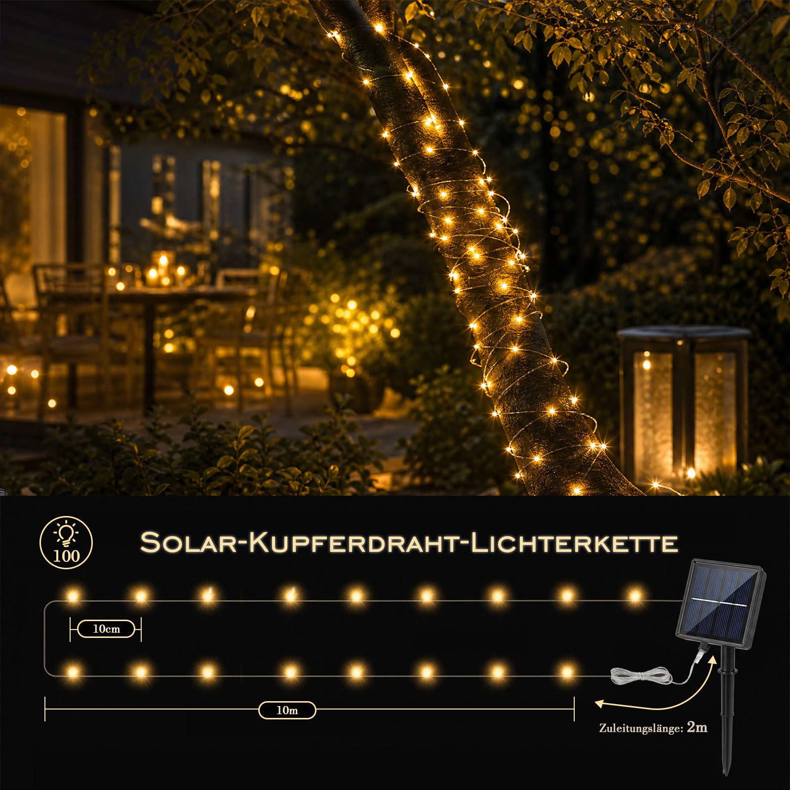 Salcar LED Solarleuchte 10m/20m LED Solar Lichterkette Außen Wasserdicht Solarlichterkette, warmweiß, Lichterkette für Garten Balkon, Solar Kupferdraht Lichterk – Bild 5 von 5