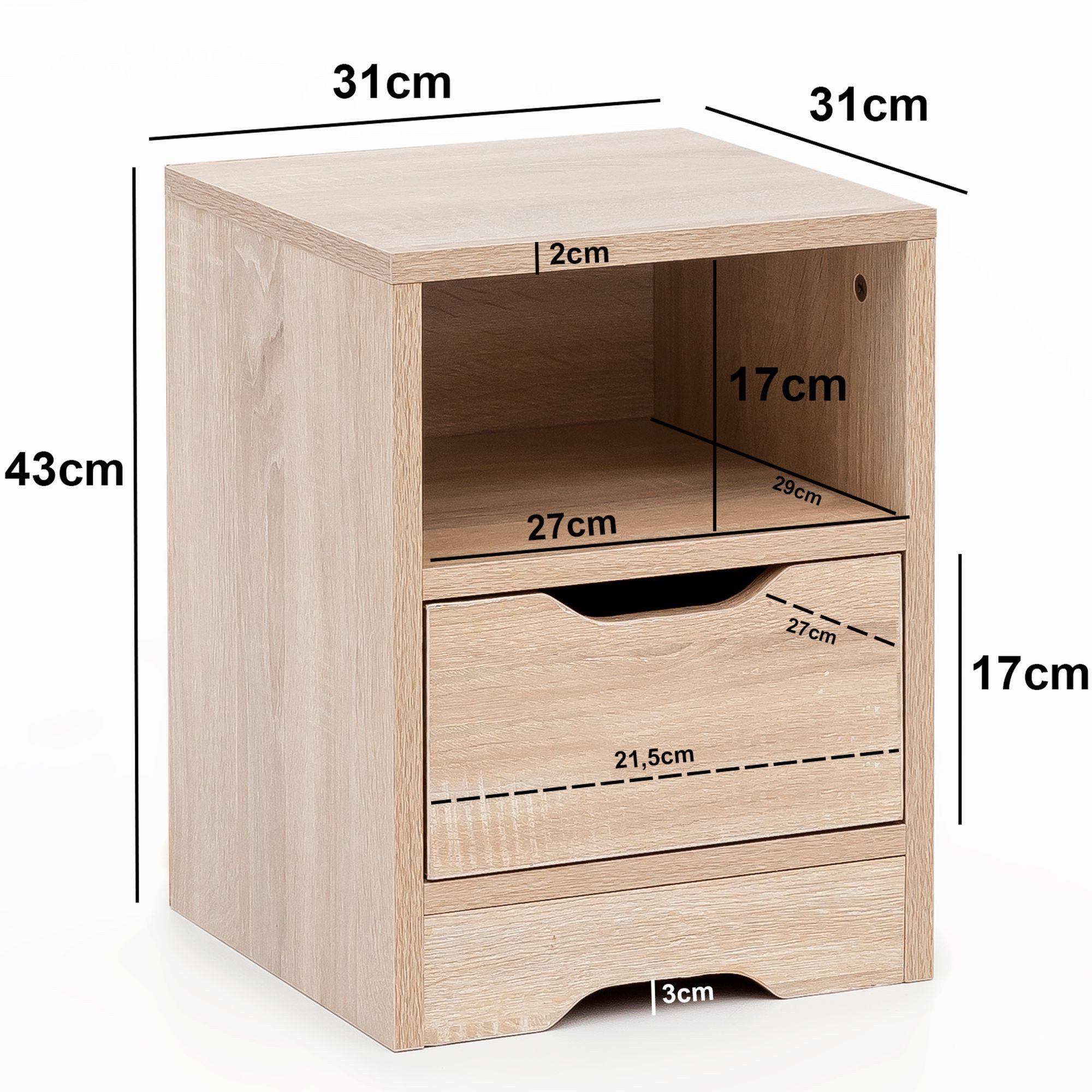 FINEBUY Nachtschrank SuVa13510_1 Nachtkonsole Holz 31x43x31 cm Nachttisch Nachtkommode (31x43x31 cm Sonoma 1 Schublade 1 Ablagefach) Nachtkonsole Modern, Nachtkästchen Schlafzimmer
