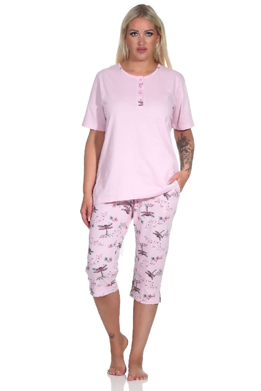 in mit Schlafanzug floralem Normann Print Damen rosa Capri-Hose Pyjama Pyjama kurzarm