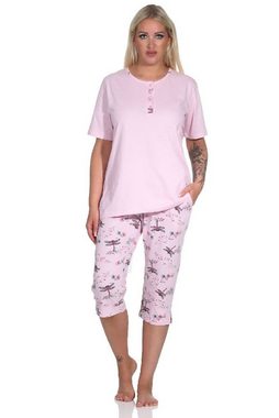 Normann Pyjama Damen Schlafanzug kurzarm Pyjama mit Capri-Hose in floralem Print