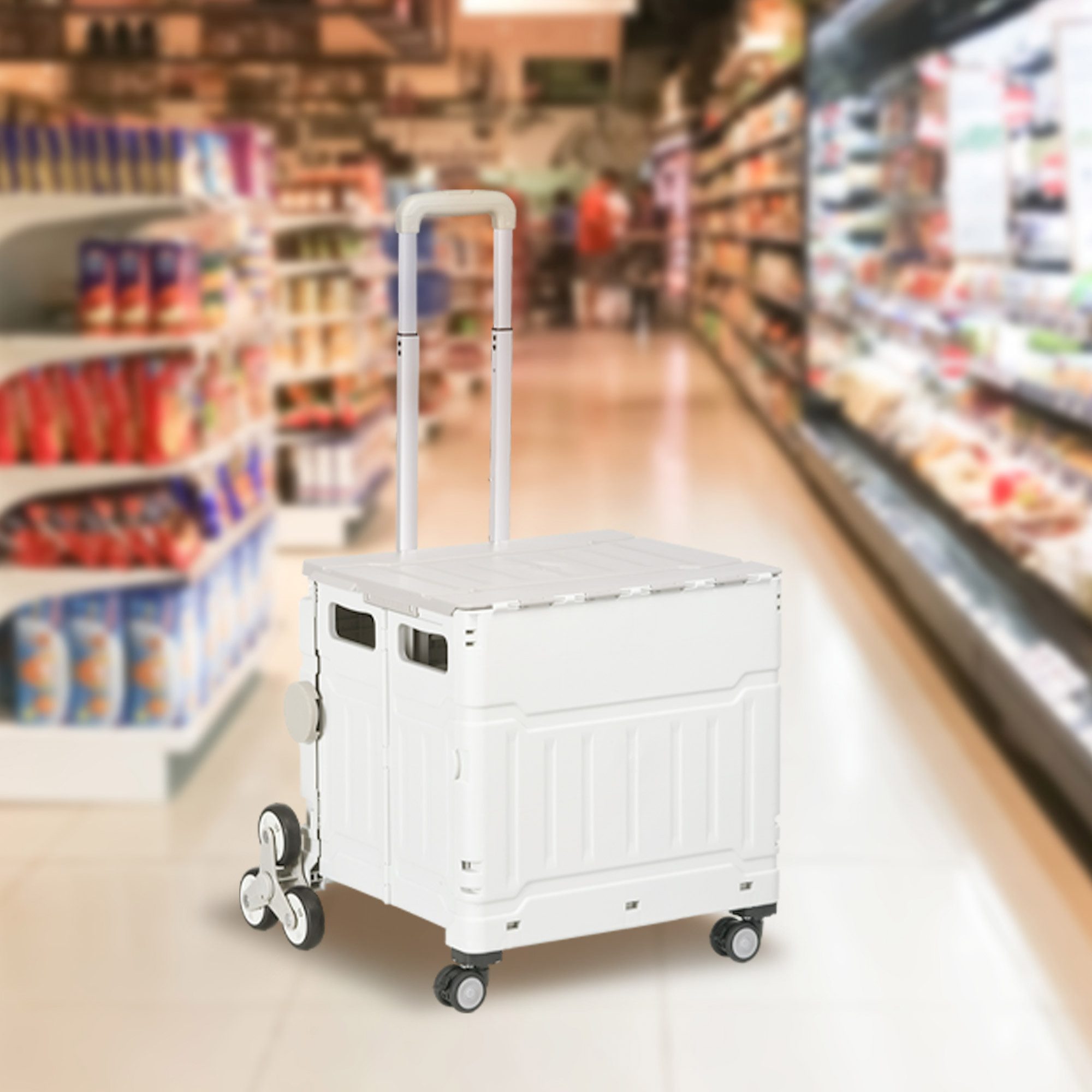 HOMCOM Einkaufstrolley klappbar Treppensteiger bis 80 kg aus Aluminium, 51 l, für Büro, Speicher, Schule, Weiß