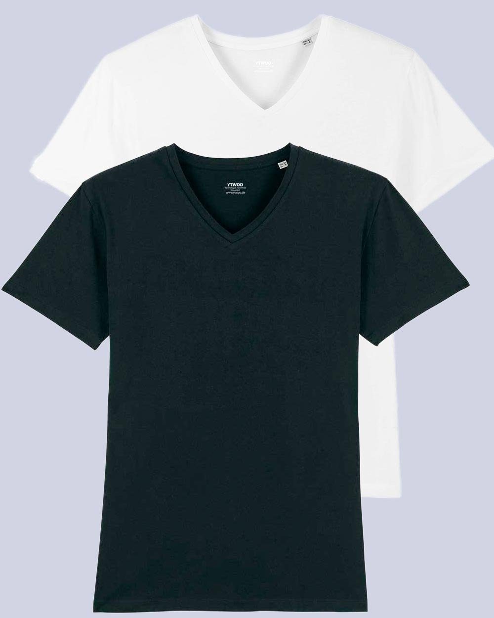 V Männer, T-Shirt & (Spar-Set, Nachhaltig Fair Pack YTWOO 2er Set) 2er für T-Shirt Schwarz/Weiß