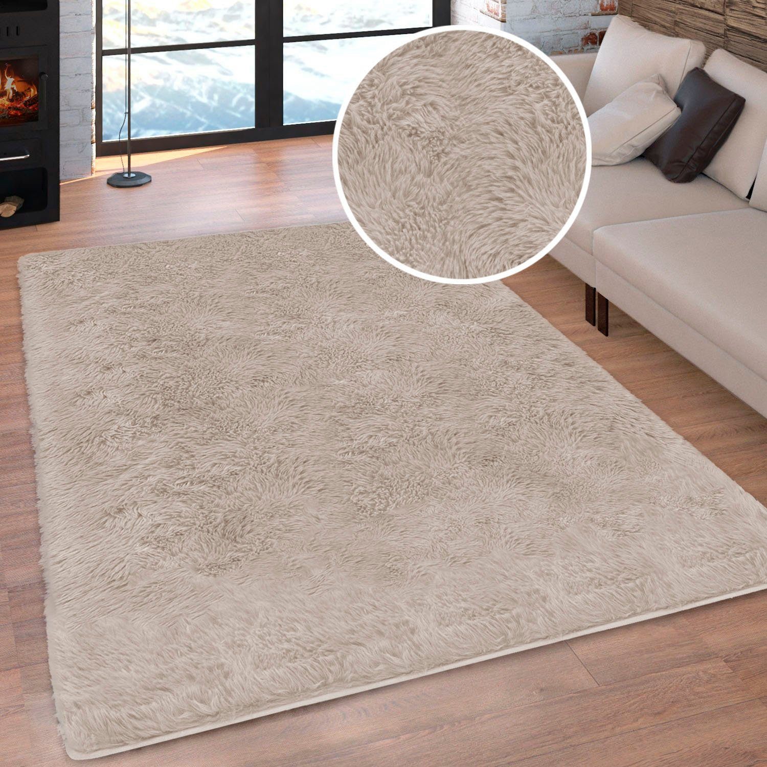 Silky, rechteckig, Wohnzimmer, Höhe: und Schlafzimmer, kuschelig, besonders waschbar Hochflor-Teppich uni, 33 my weich sand home, mm,