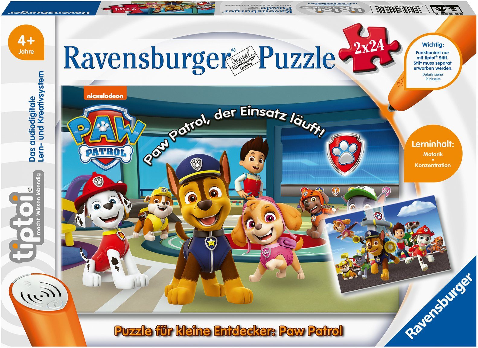 Image of Ravensburger - tiptoi Puzzle für kleine Entdecker: Paw Patrol 2 x 24 Teile
