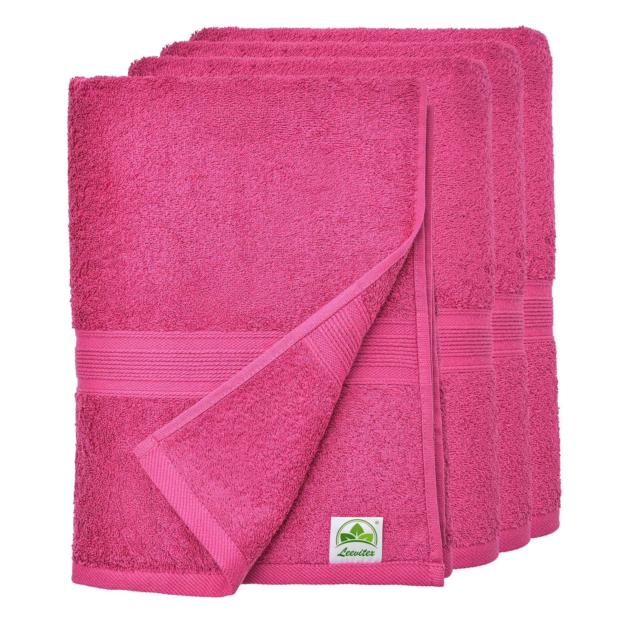 / 100 & Handtuch verarbeitet 50 Set, 4er leevitex® x cm, Frottee hochwertig Magenta fusselfrei Pink