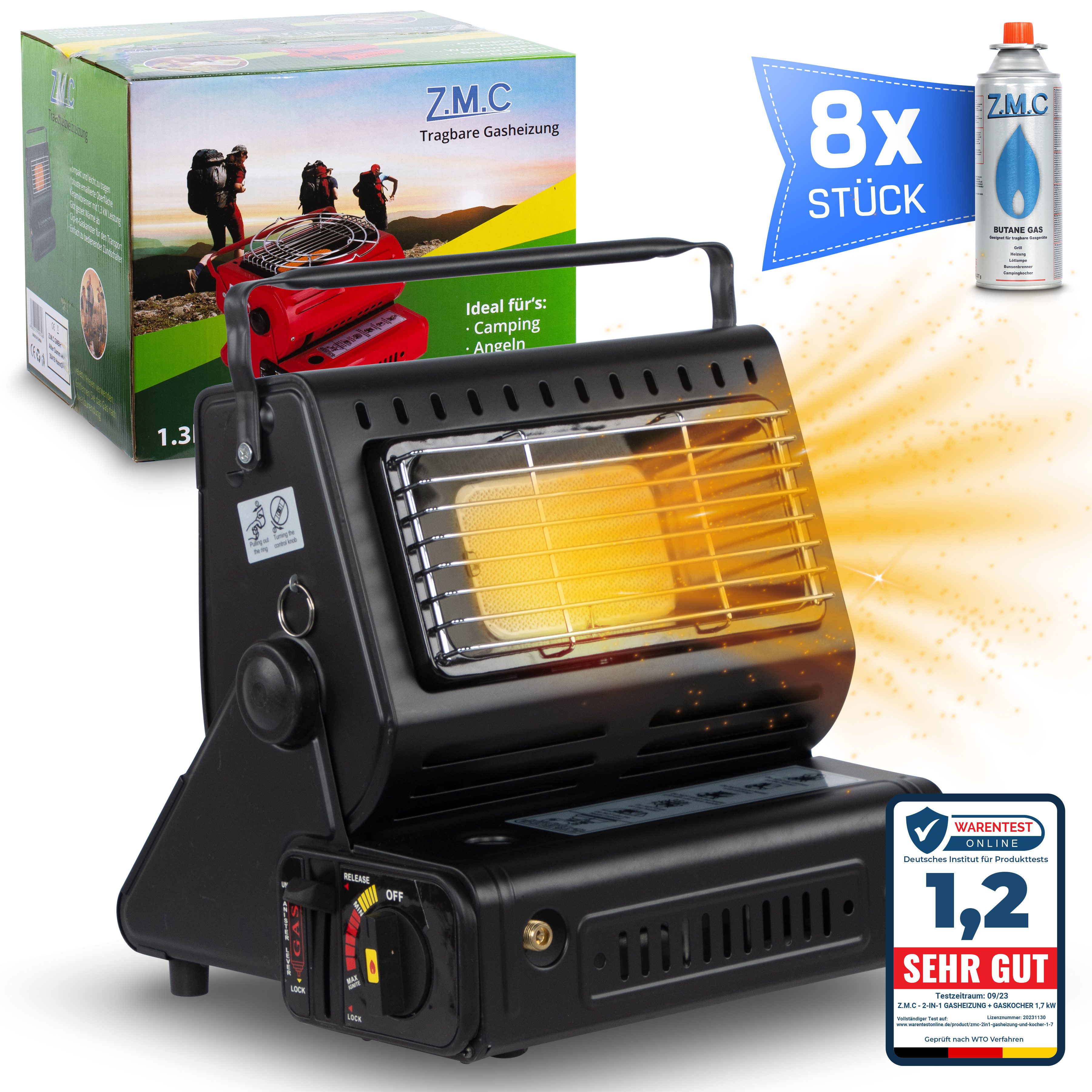 ZMC Otto 1,3kw 8x, 227g Camping Heizung Heizstrahler Zeltheizung Butangas Campingkocher