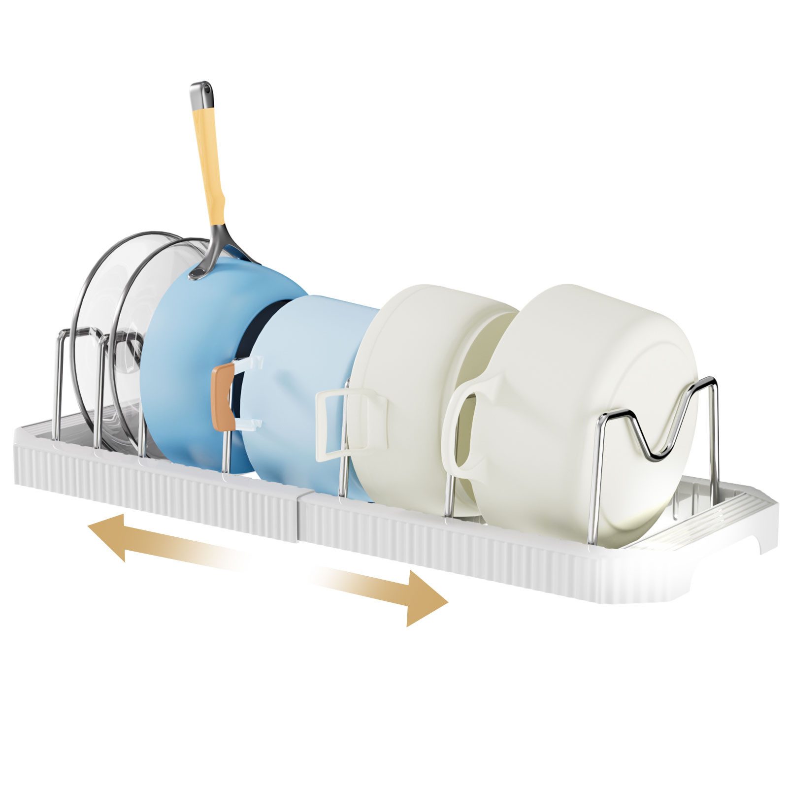 Yorbay Geschirrständer Erweiterbarer Töpfe- und Pfannen-Organizer für Küchenschrank, Spülbecken, verstellbarer Deckelhalter mit 7 Trennwänden