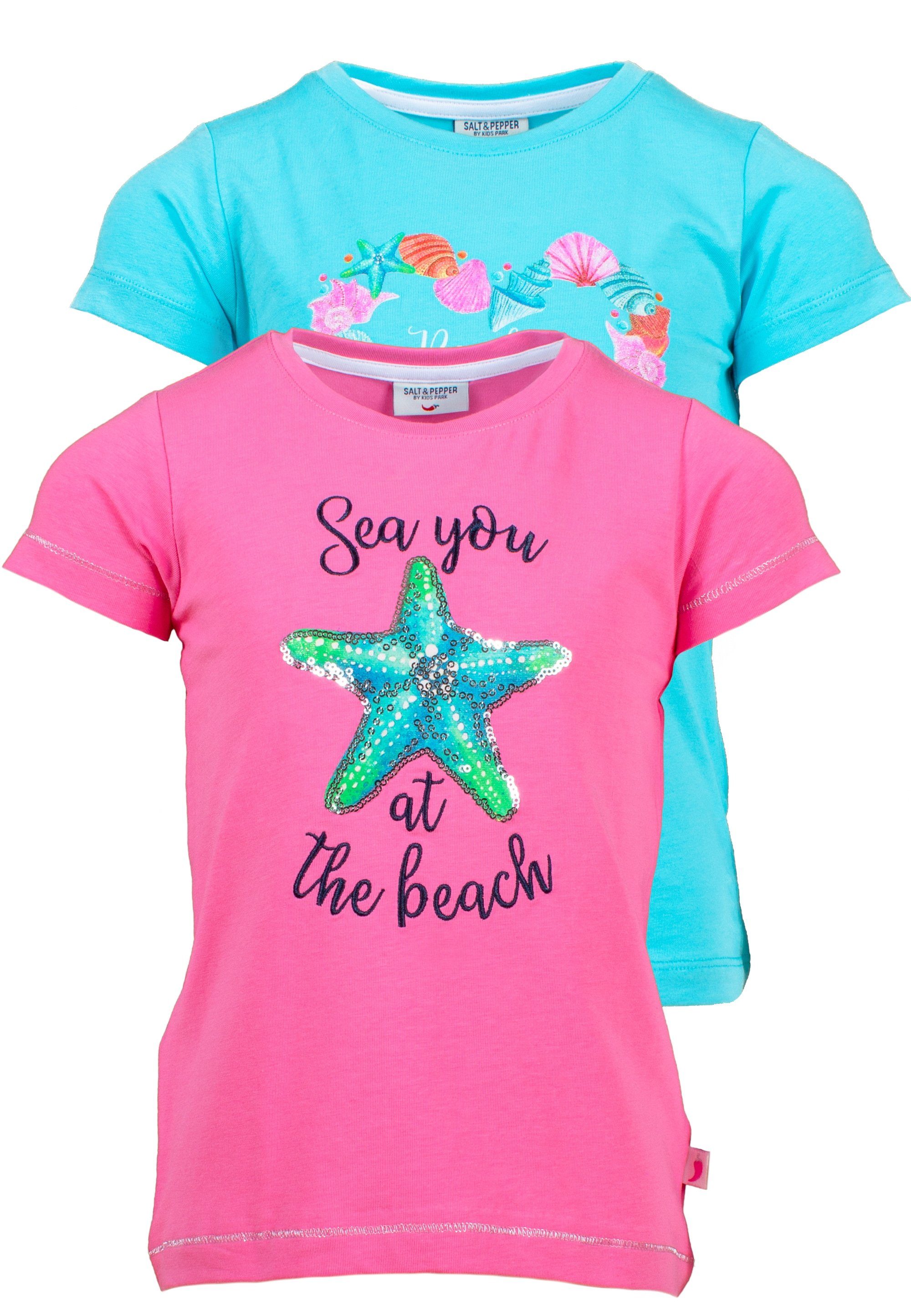 SALT AND PEPPER pink T-Shirt mit (2-tlg) Beach Glitzerdruck