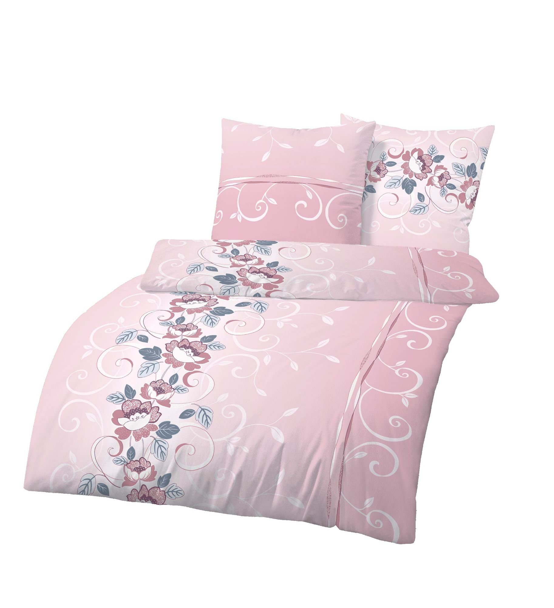Kinderbettwäsche »Fein Biber Bettwäsche Blumenranke rosa 155 x 220 cm  Übergröße«, DOBNIG