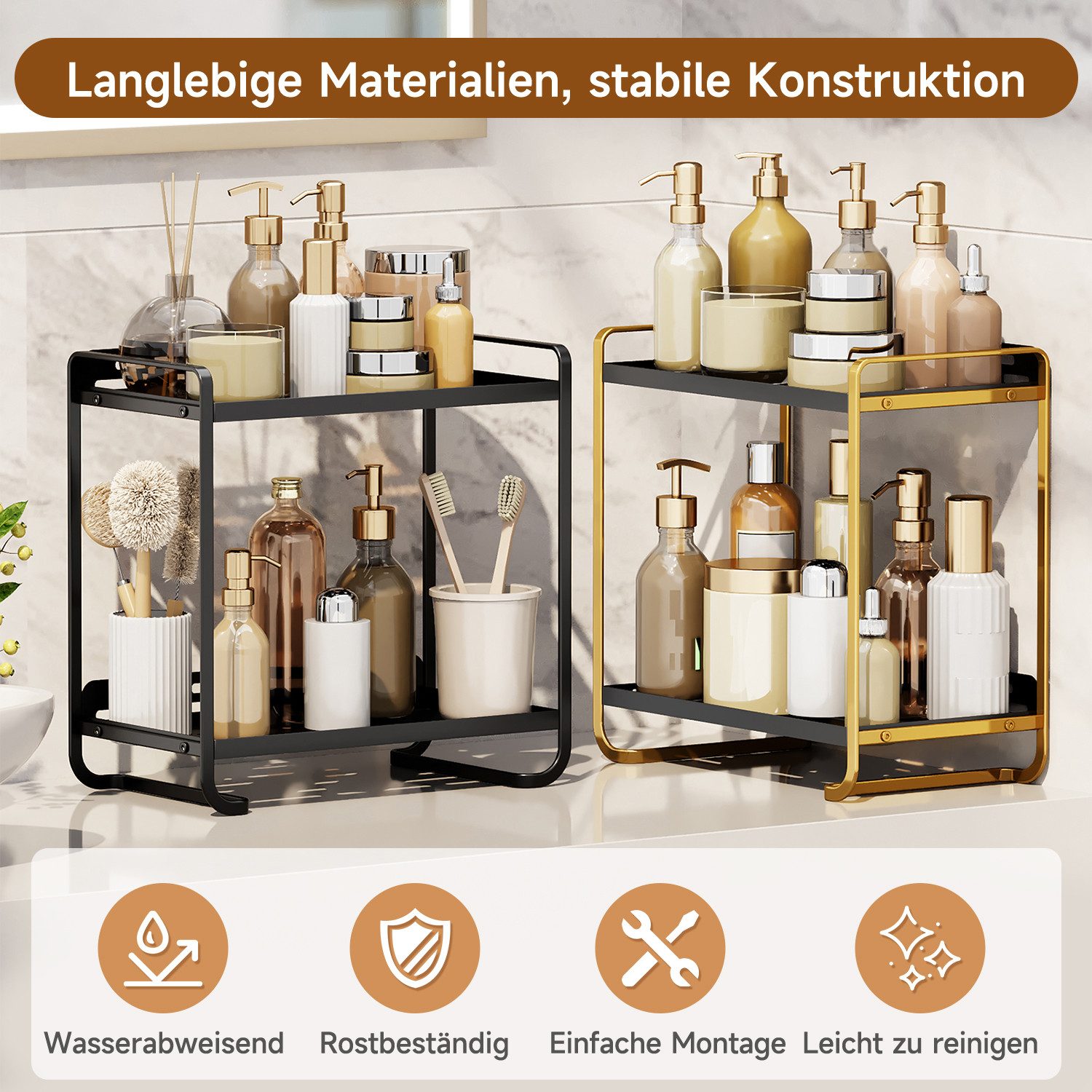 OSTWOLKE Make-Up Organizer für Schminktisch, 2-Stöckiger Badezimmer-Arbeitsplatten, Kosmetik-Aufbewahrungsregal, für Schlafzimmer – Bild 3 von 5