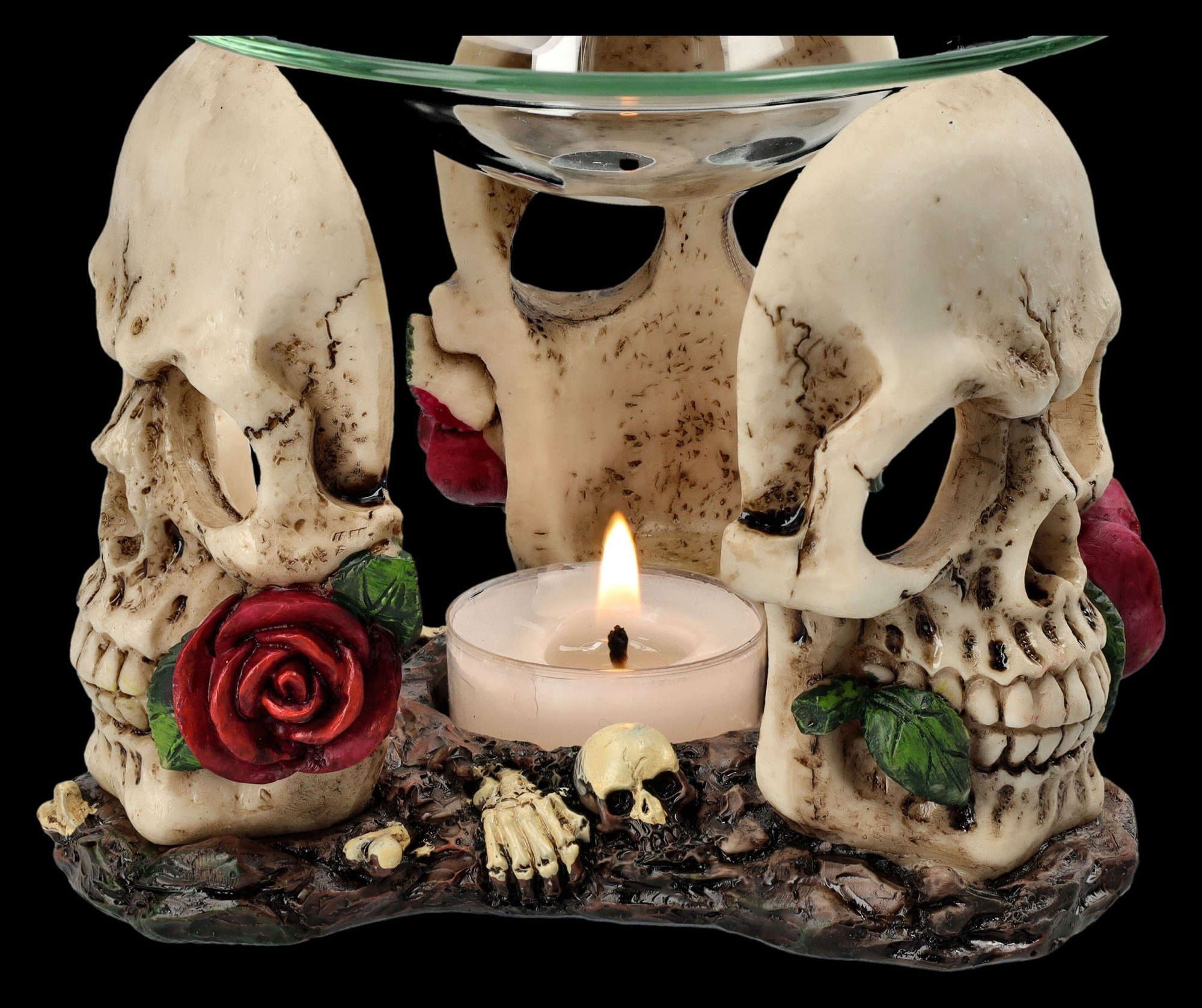 Figuren Shop GmbH Duftlampe Duftlampe - Totenköpfe mit Rosen - Raumduft Tee günstig online kaufen