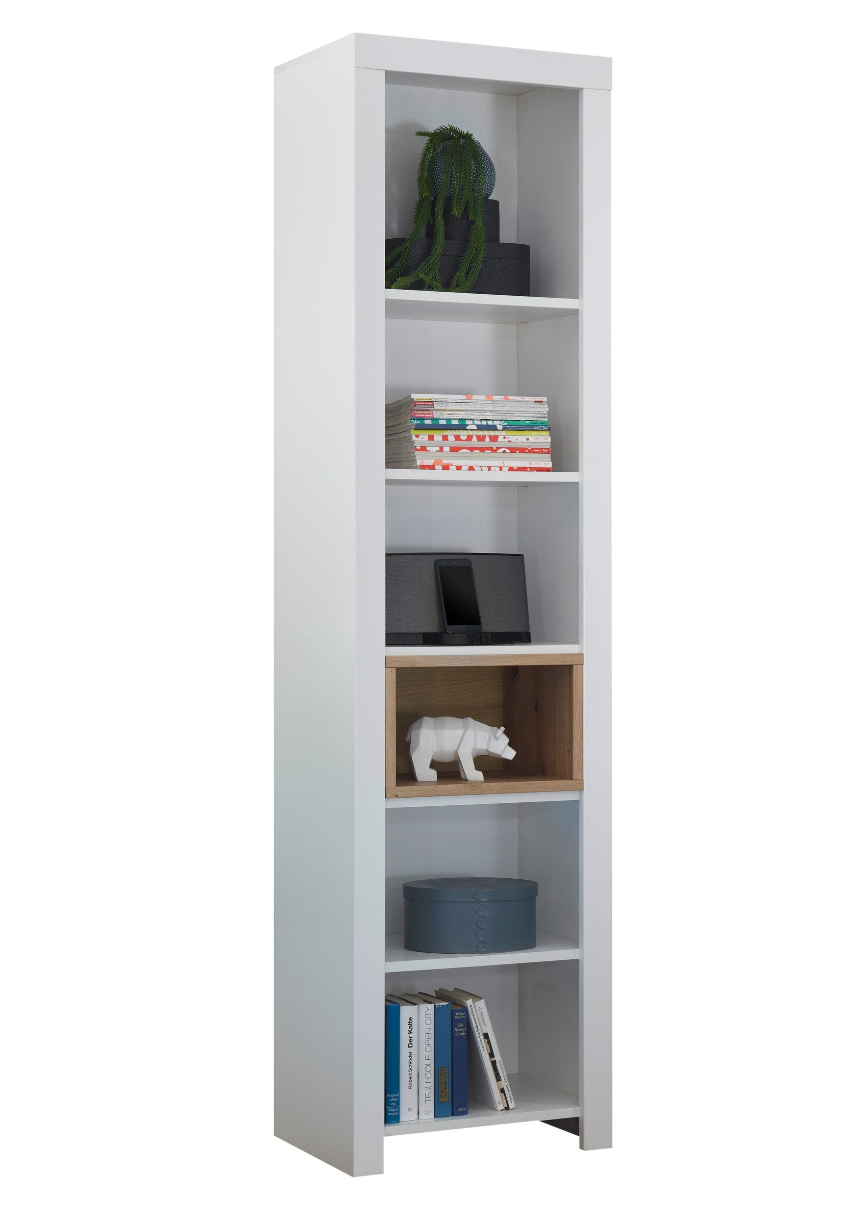 PREISBRECHER Standregal Filou, 6 Fächer, Weiß / Artisan Eiche Dekor - 52x200,5x36 (BxHxT)