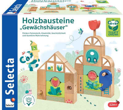Selecta Lernspielzeug TULIP'S GARDEN Kleinkindwelt Holzbausteine Gewächshäuser 62085