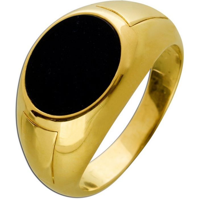 Ch.Abramowicz Goldring Ring Gelbgold 585 14 Karat poliert ovaler schwarzer Onyx Edelstein 19 (1-tlg)