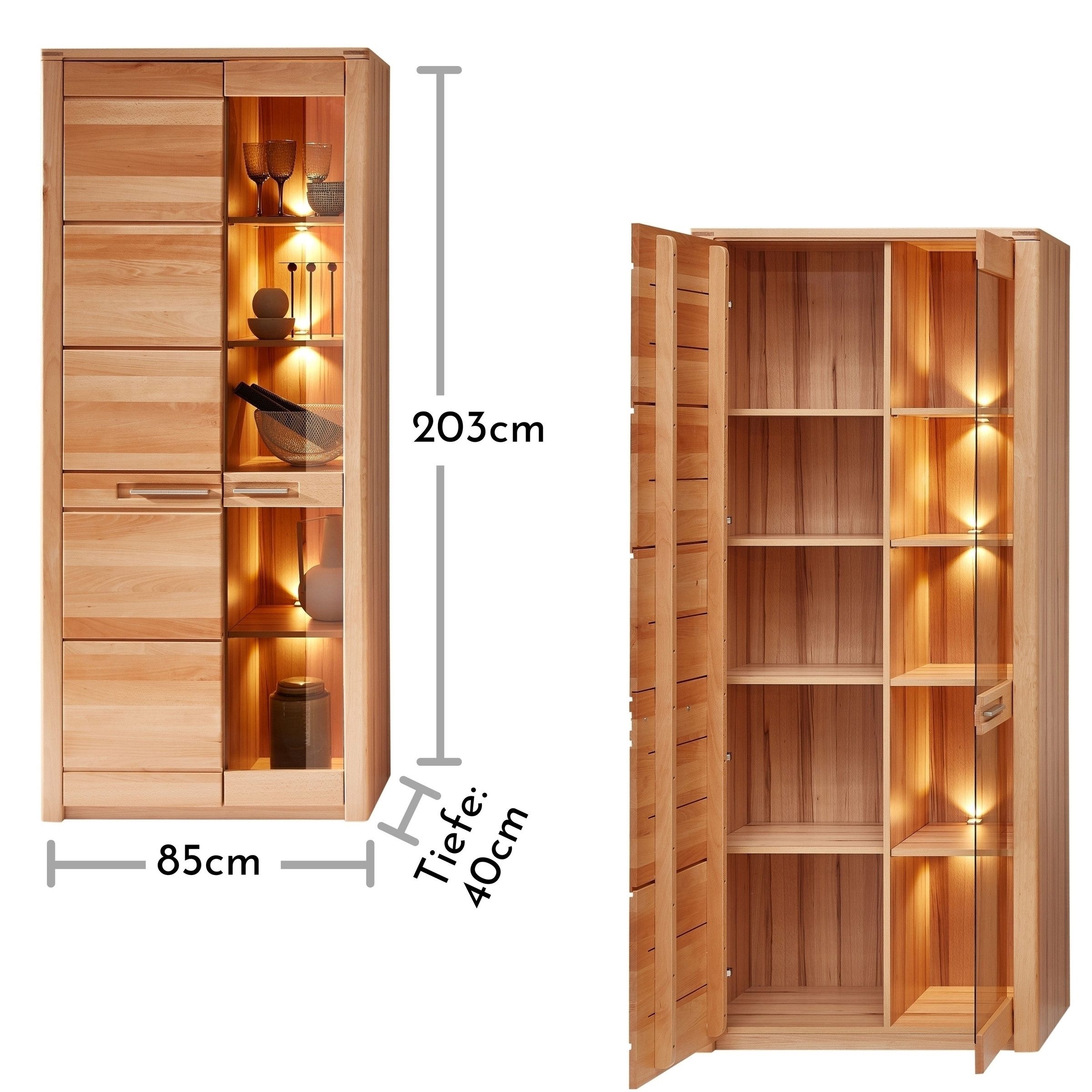 freiraum Wohnwand Nature One, (4-teilig), (4-teilig) Kernbuche teilmassiv - 350x203x45cm (BxHxT)