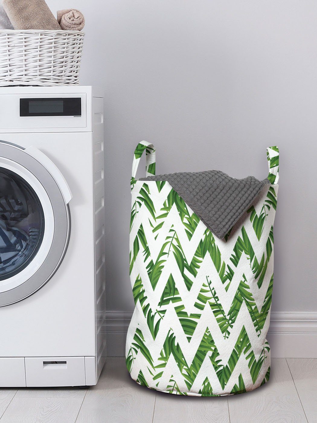 Wäschesäckchen Waschsalons, Kordelzugverschluss mit für Chevron-Motiv Palmblatt Wäschekorb Griffen Abakuhaus