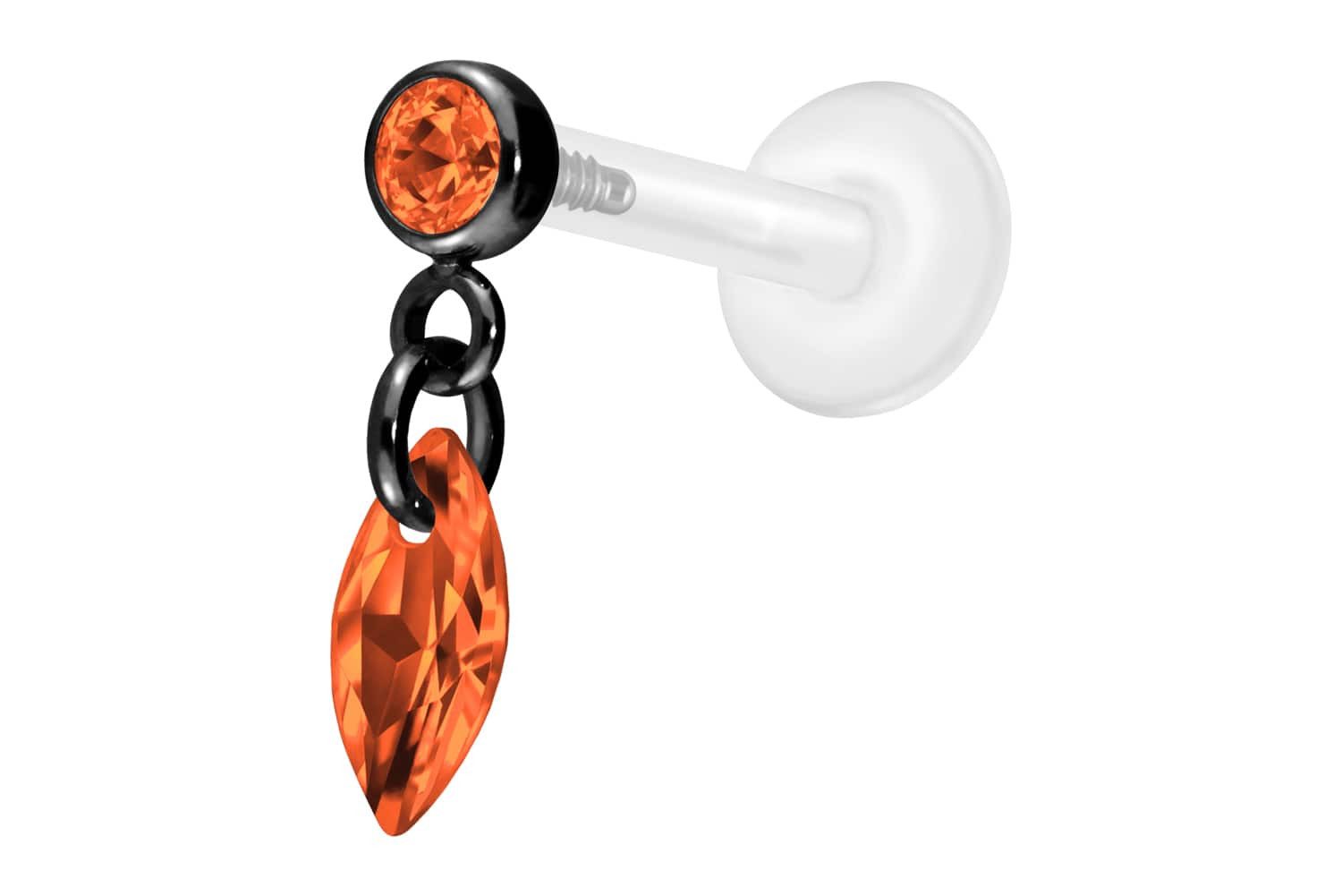 PIERCINGLINE Piercing-Set PTFE Labret mit Innengewinde + Titan-Aufsatz KRISTALLOVAL (Labrets, 1-tlg)