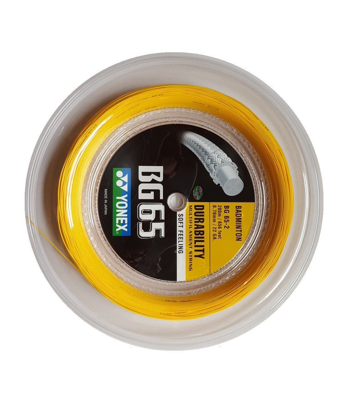 Yonex Badmintonsaite BG 65 0.70mm (Allround+Haltbarkeit) orange 200m Rolle, Saitendicke: 0.70