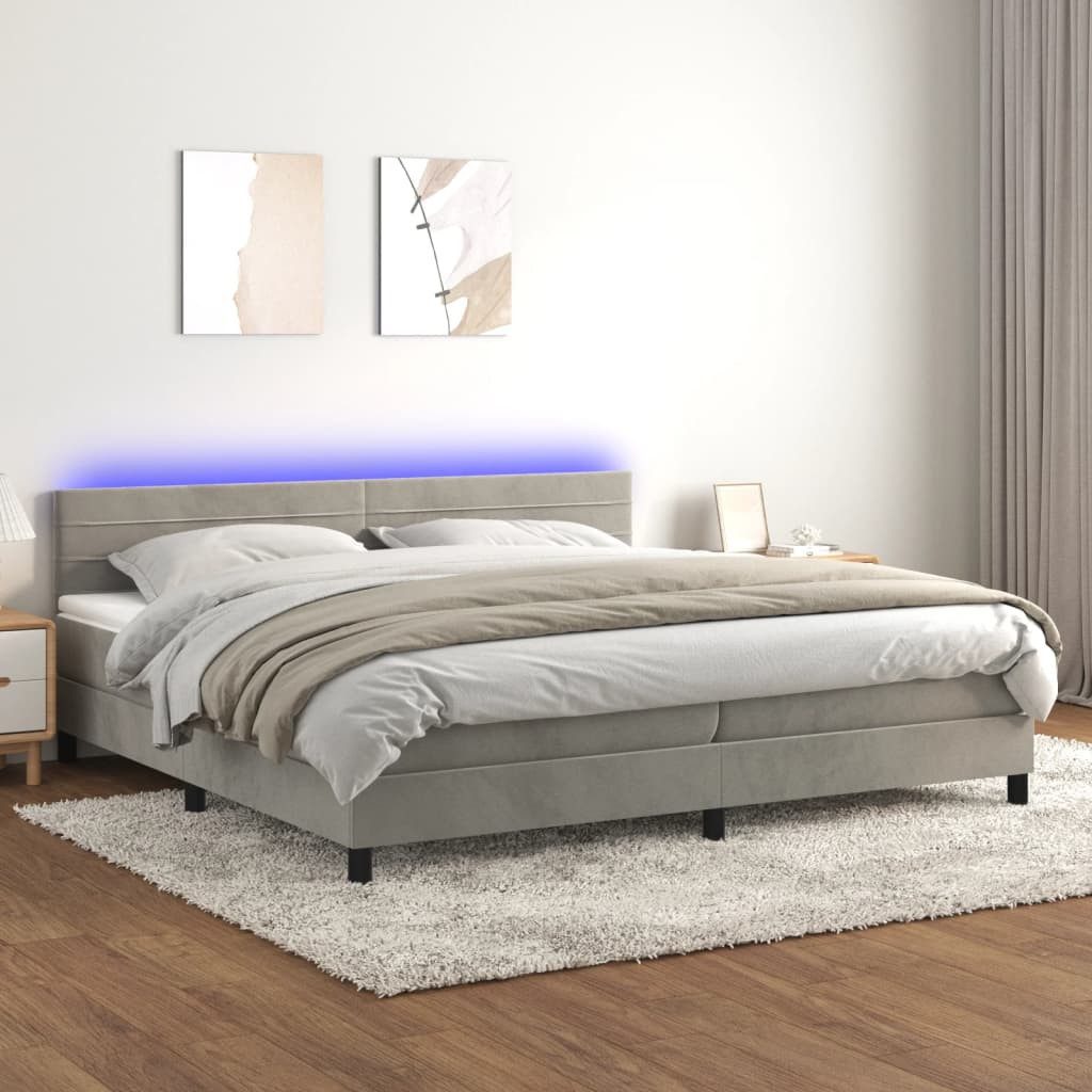 vidaXL Boxspringbett Boxspringbett mit Matratze LED Hellgrau 200x200 cm Sam günstig online kaufen