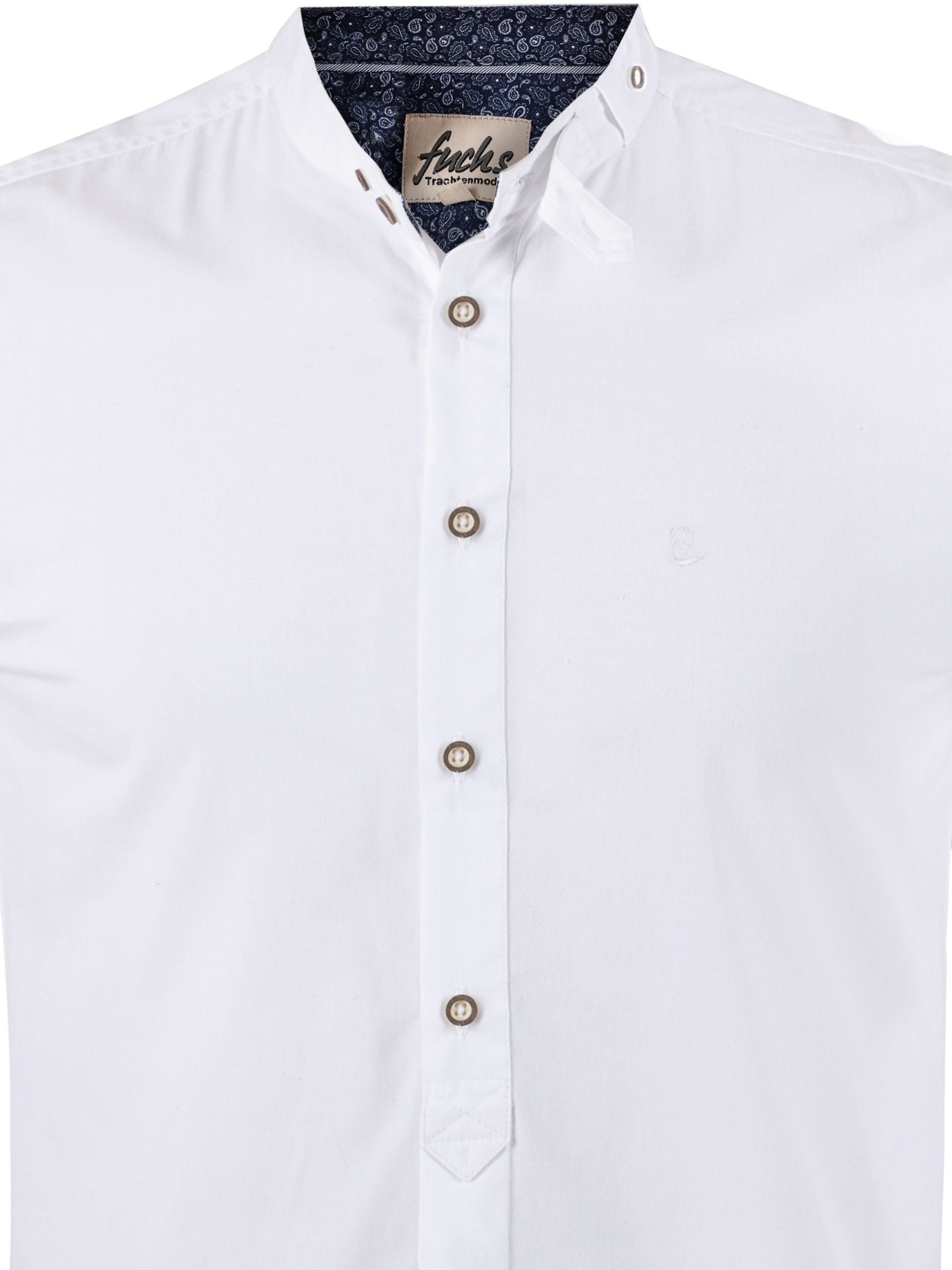 Hemd Albert Trachtenhemd weiß-marine Stehkragen mit FUCHS