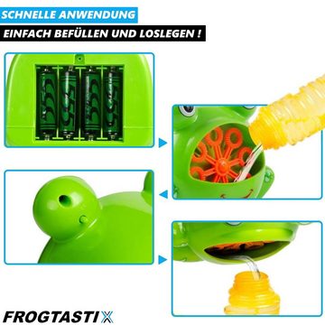 MAVURA Seifenblasenmaschine FROGTASTIX Seifenblasen Frosch batteriebetriebenes, Seifenblasengerät mit Seifenblasenflüssigkeit